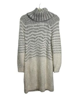 Anthropologie Sleeping on SnowCozy Gray & Cream Turtleneck Sweater Dress